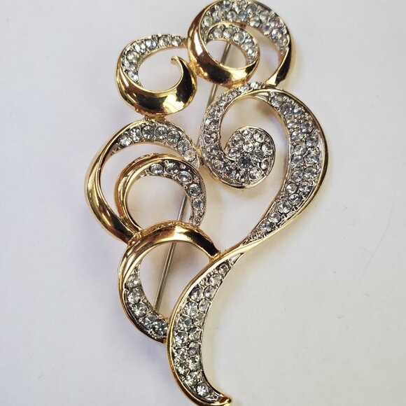 Signed Fifth Ave Collection Butler Clear Rhinestone Swirl Design Brooch Pin - Picture 8 of 9